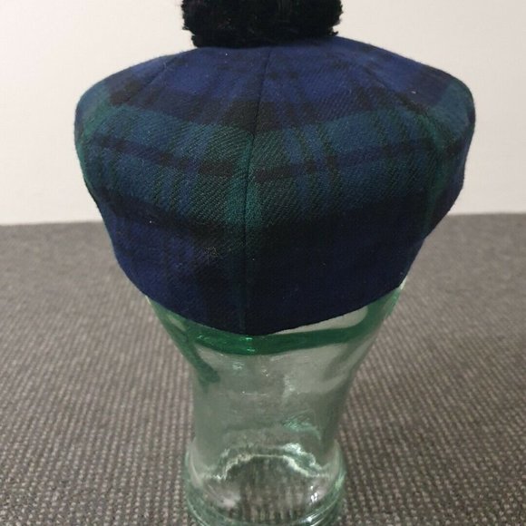 🔶️EARLY VINTAGE OLD COURSE ST. ANDREWS HAT CAP GOLF BLACK WATCH TARTAN POM-POM - Picture 3 of 11
